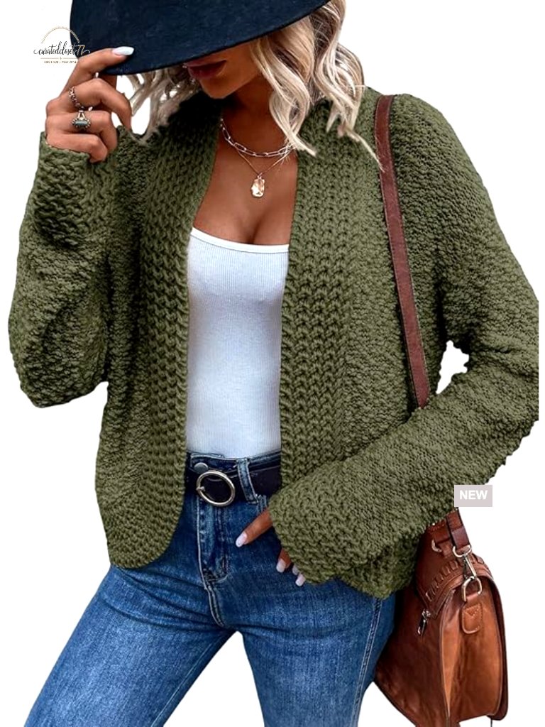 Chunky Knit Open Front Cardigan Sweater Long Sleeve Loose Fit Cozy